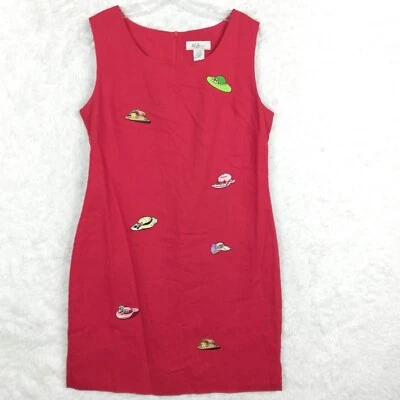 Vestido para mujer AGB mezcla de lino funda por encima de la rodilla sombrero rojo dama bordado 8 Foto 1 de 4