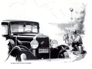 Anuncio de coche de coche de impresión vintage Dodge 1930 Michigan Tag boy art Ethyl Gasoline anuncio - Imagen 1 de 3