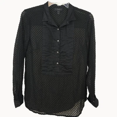 Womens Dark Academia Whimsigoth Sheer Black 3/4 Button Blouse Casual J.Crew 4 - Image 1 of 4