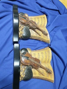 Vintage Syroco Sheet Music Violin Book Ends Made In USA 7" X 6 1/4" - Picture 1 of 10