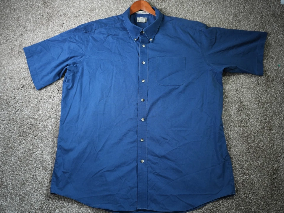 L.L. Bean Mens Blue Cotton Button Down Short Sleeve Shirt Work Casual - Image 1 of 4
