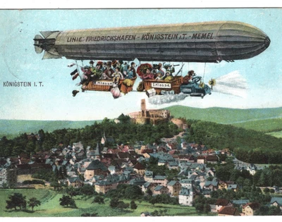 ZEPPELIN Art Comic Postcard *Königstein* Germany LINIE MEMEL 1909 London KZ335 - Image 1 of 4