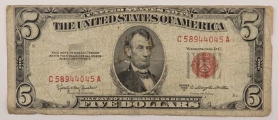 Series 1953 C $5 Five Dollar United States Note Red Seal Legal Tender - 336b - Image 1 of 3