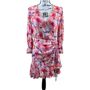 Betsey Johnson pink dress floral side ruched long sleeve size10 soft girl barbie - Picture 1 of 18