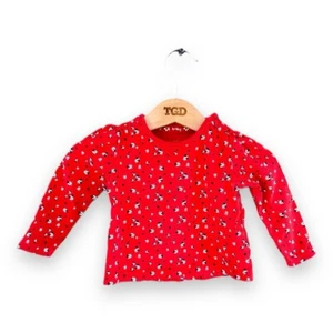 Baby Girls Red Flower Print 100% Cotton Long Sleeved T-Shirt Top Age 0-3 months - Picture 1 of 3