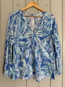 Lilly Pulitzer Meg Long Sleeve Blouse Top M Medium Canopy‎ Chaos Print Blue - Picture 1 of 7