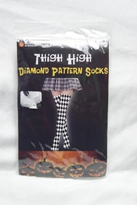 thigh high diamond patteren socks new white & black - Picture 1 of 2