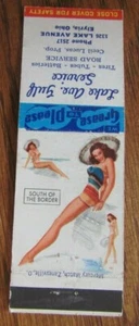 GULF GAS STATION MATCHBOOK: LAKE AVENUE SERVICE (ELYRIA, OHIO) (1956 PIN-UP) F11 - Picture 1 of 2