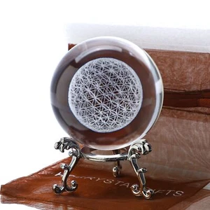H&D HYALINE & DORA 3D Laser Engraved Flower of Life Crystal Ball Paperweight ... - Picture 1 of 7