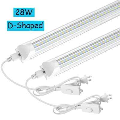 2FT LED Tube Light Fixtures T8 28W D-Shaped Plug and Play Utility Shop lights - Image 1 of 4
