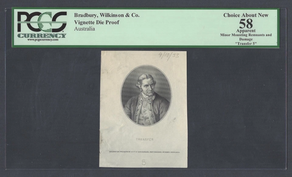 Australia Vignette Die Proof Man Portrait Used on One Pound 1910 P A108  - Image 1 of 2