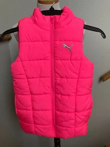 Puma-Girl's-Pink Puffer Vest & Gray W/Pink Logo Leggings-S(7/8)-EUC - Picture 1 of 9