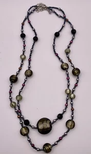 Gorgeous Premier Designs Double-Strand Gray, Black, Pink Glass Bead Necklace - Picture 1 of 4