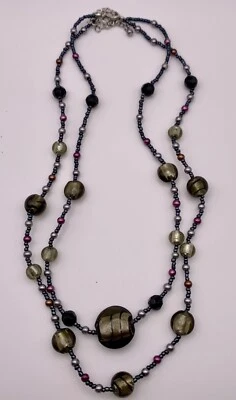 Gorgeous Premier Designs Double-Strand Gray, Black, Pink Glass Bead Necklace - Image 1 of 4