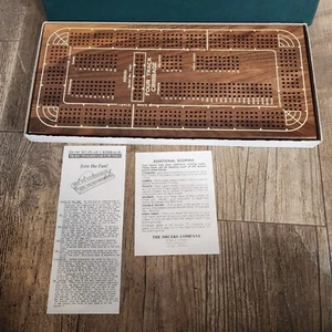 Mint Drueke Four Track Cribbage Board No. 1962 Walnut Plastic Pegs Instructions - Picture 1 of 4