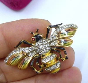 Vintage 40's signed Coro Craft gold over sterling silver enamel & rhinestone bee - Picture 1 of 8