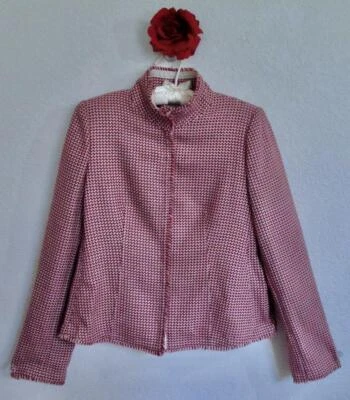 Chaqueta de Lana Armani Collezioni Italia 14 EE. UU. Rojo Marfil Borde Flecos Frontales a Presión Foto 1 de 4