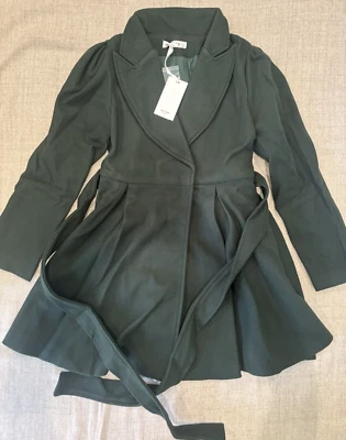 Grace Karin Women’s Notch Lapel Puff Sleeve A Line Pea Coat - Green - Small - Image 1 of 4