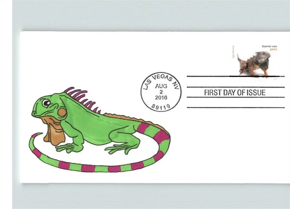 PETS; Hand Painted IGUANA, 2016 First Day of Issue, # 1 of 1 - Image 1 of 1