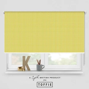66- Gingham Checked Mustard Green Roller Blind - Various sizes, blackout - Picture 1 of 4