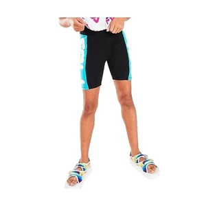 FILA Big Girls High Waist Biker Short Black/ Teal/ White Size Large (14) - Picture 1 of 2