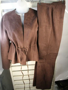 INC International Concepts Womens Size 2 Brown 2 pc Pant Suit Open Front Jacket  - Picture 1 of 12