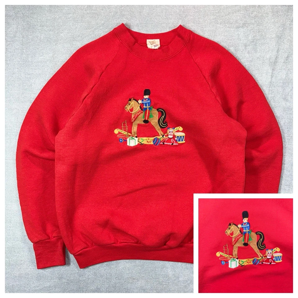 Vintage Peanut Butter & Jelly Embroidered Christmas Rocking Horse Nutcracker Med - Image 1 of 4