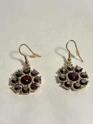 Georgian style Earrings Deep Purple & iridescent Small halo Round floral design - Image 1 of 4