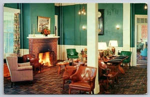 1951 East Northfield, MA Postcard - Northfield Hotel Lobby Cozy Lounge Fireplace - Picture 1 of 2