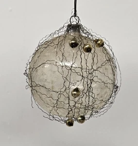 Vintage Germany Crinkle Wire Wrap Unversilbert Weihnachtsschmuck Quecksilber Glasperlen  - Bild 1 von 13