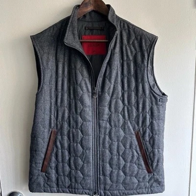Isaia Charcoal Quilted Leather Wool Vest EU52 - Image 1 of 4