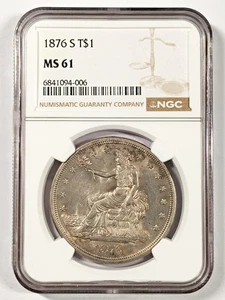 1876-S SILVER TRADE DOLLAR NGC MS61 8EBAA25 - Picture 1 of 4