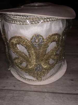 Ivory Dupioni ￼regal Trim w/ Jewel GOLD SCROLL METALLIC WIRE EDGE 4" X 5' RIBBON - Image 1 of 3