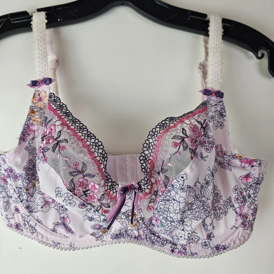 Freya фиолетовый розовый кружевной бюстгальтер ленты отделки чистый чашки, размер 32E цветочный женский - Изображение 1 из 4