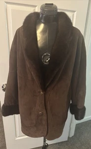 Free Balance Vintage Women’s Suede Mink Shearling Jacket Brown M/L - Picture 1 of 11