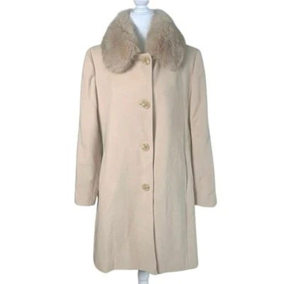 Vintage Kristen Blake Sz 12P Long Wool Coat Faux Fur Collar Beige Fall Winter    - Image 1 of 4