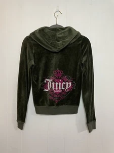 Juicy Couture Vintage Velour Track Jacket W/Logo Y2K Sage Army Green S Made USA - Picture 1 of 9