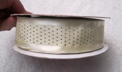 KIRKLAND 1-1/2" WIDE GOLD POLKA DOT NYLON/POLYESTER /METALLIC RIBBON - 50 YDS - Image 1 of 3