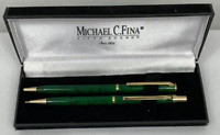 Michael C. Fina Fifth Avenue Green Marble Ballpoint Pen and Pencil Set w/Box