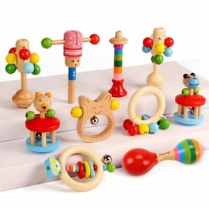 Wooden Hammer Rattles Mobile Teething Infant Early Musical for Children Baby Toy