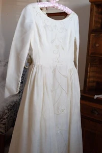 Vintage 90s Y2K Custom Ivory Silk Beaded Cocktail Length Wedding Dress - Picture 1 of 16