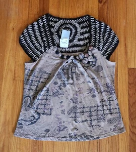 ALBERTO MAKALI NWT'S CROCHETED SHOULDERS BUTTONY TOP ~ XL - Picture 1 of 5