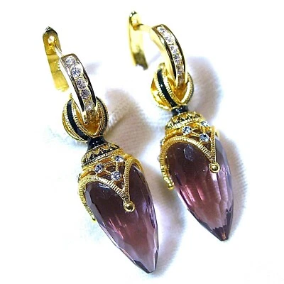 Pendientes de lágrima Fabergé amatista de plata de ley 925 aros de esmalte de cristal con circonita cúbica Foto 1 de 4