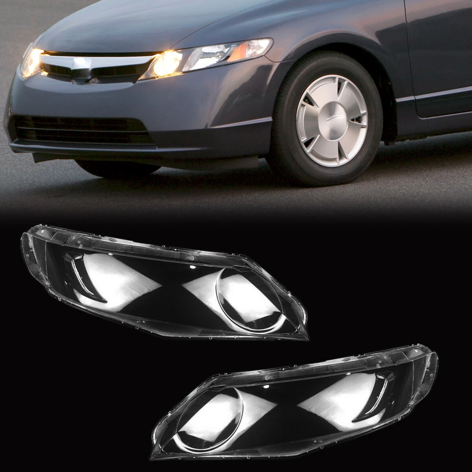 For 2006-2011 Honda Civic 4Dr Sedan Pair Clear Headlamp Headlight Lens Cover Foto 1 de 4