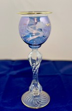 Egyptian Pyrex Hand Blown Etched Candle Stick Votive Holder iridescence Design