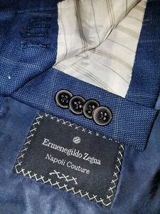 44L 56L E. Zegna Napoli Couture Blue Windowpane check sport Coat Blazer Jacket - Picture 1 of 8