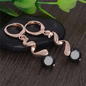 Impresionantes Nuevos Pendientes de Arro Colgantes de Gota en Oro Rosa de 18 K Negro Ónix Circonio Circonio Colgantes - Imagen 1 de 1