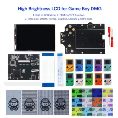 GB DMG V5 Pro OSD Menu Full Size RIPS Backlight LCD For GameBoy DMG Console - Image 1 of 4