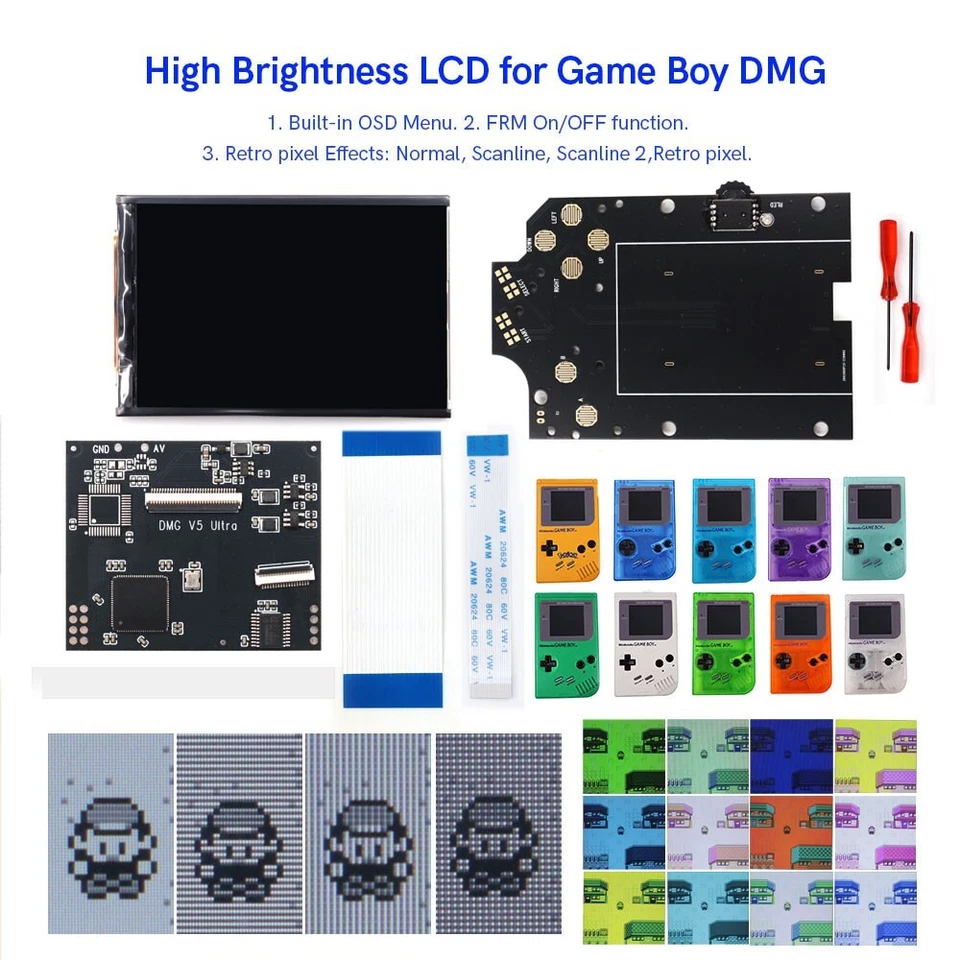 GB DMG V5 Pro OSD Menu Full Size RIPS Backlight LCD For GameBoy DMG Console - Image 1 of 4