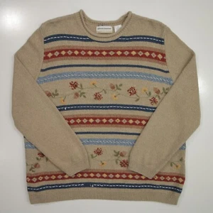 Alfred Dunner Vintage Sweater Floral Womens 2X Beige Flowers Embroidered - Picture 1 of 19